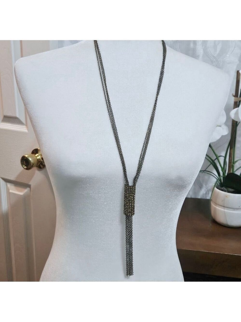Sweet Lola Light Brown Rhinestone Long Necklace